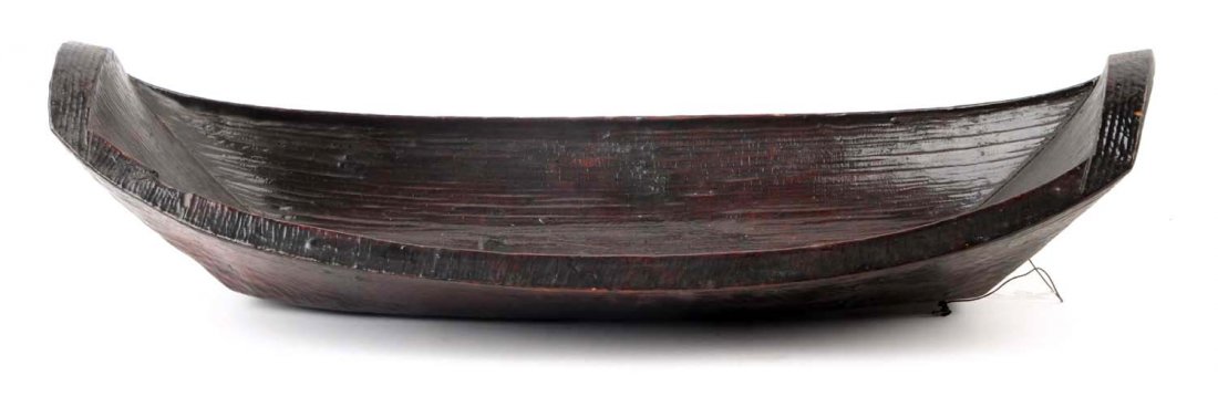 Northwest Coast Indian "Grease Bowl".: Probably Tlingit tribe mid 19th century to early 20th. 1860 - 1910. Size 25-1/4'' L.
