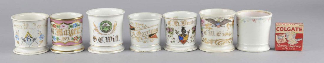 Lot of 8: Porcelain / Ceramic Shaving Mugs, Soap (1 of 2)