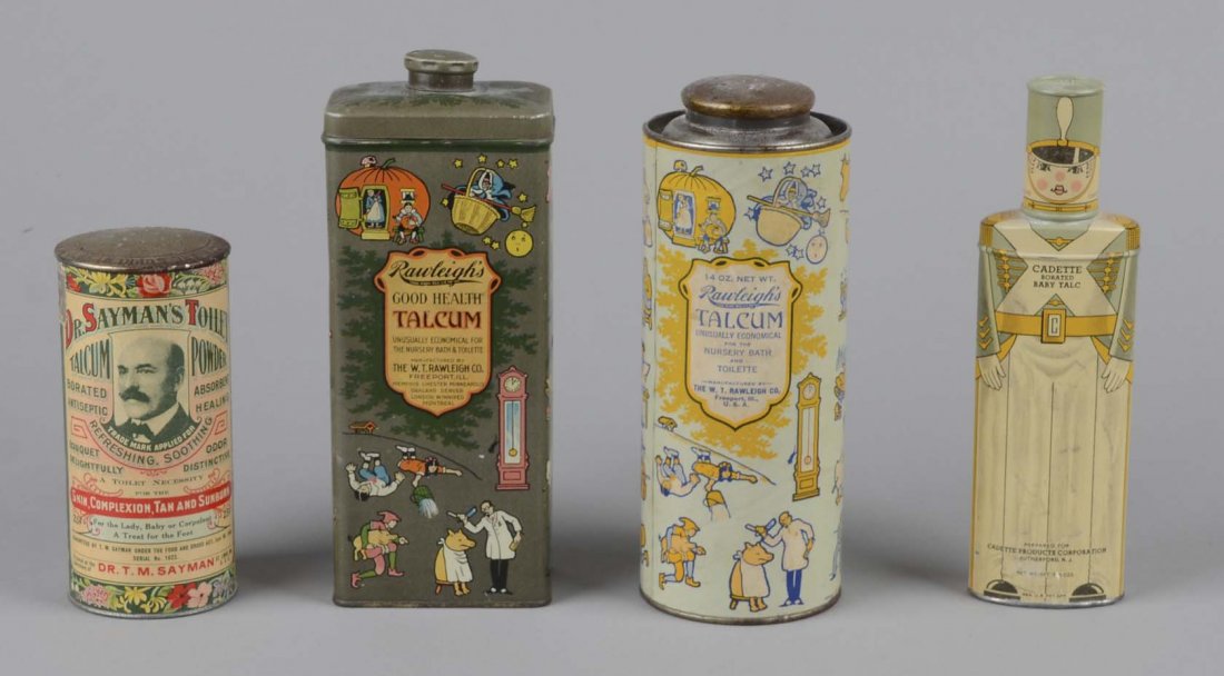 Lot Of 4: Talcum Powder Advertising Containers (1 of 2)