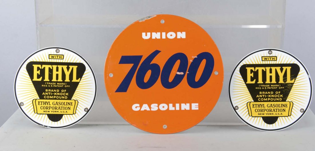 Lot of 3: Single Sided Porcelain Gasoline Signs (1 of 2)