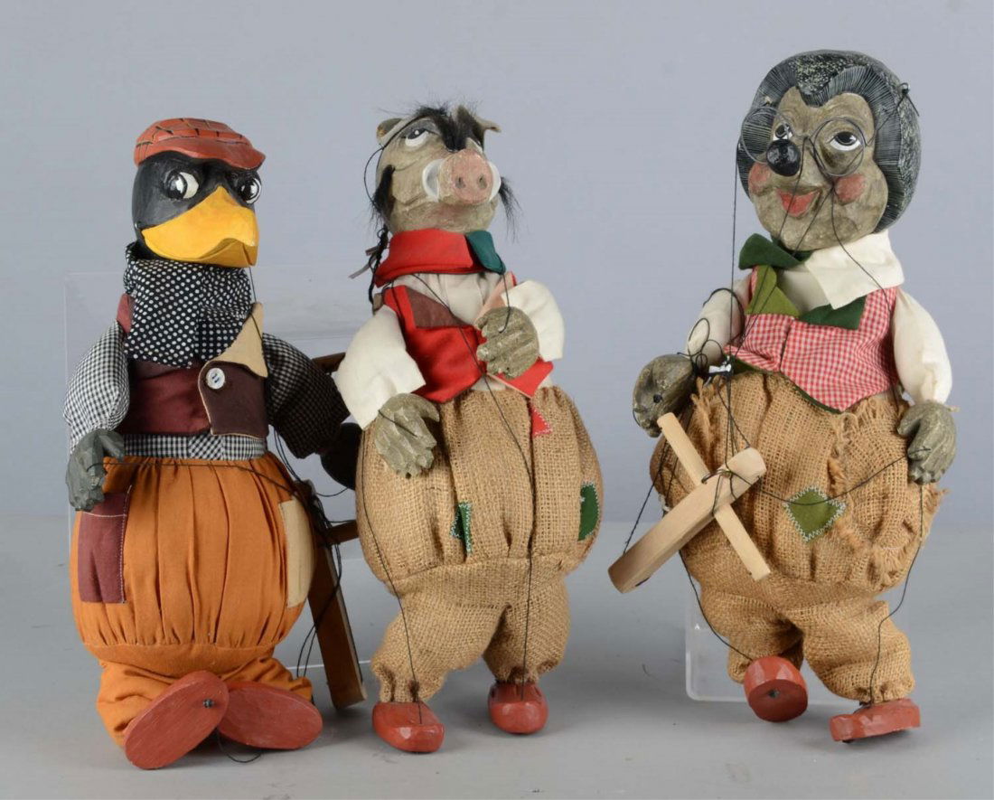 Lot Of 3: Carved Wood Animal Marionettes (1 of 1)