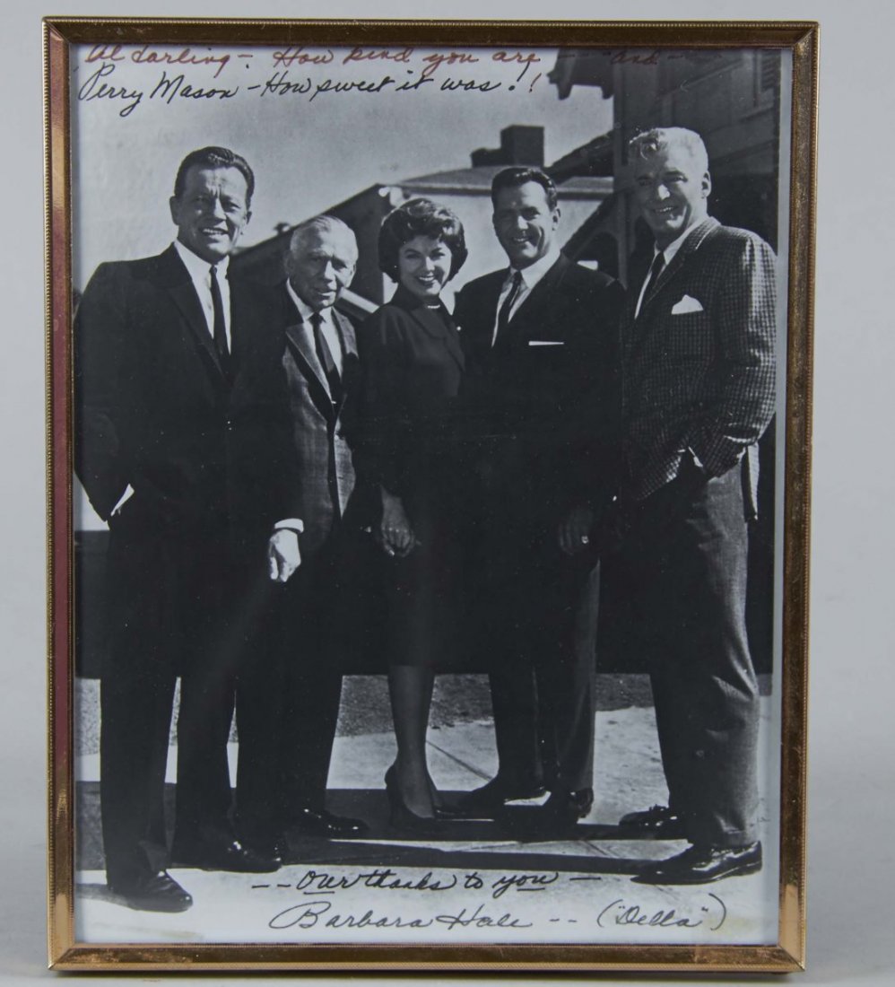 Lot Of 4: Classic Hollywood Photographs In Frames: Includes 1 - photograph of Perry Mason cast signed to Al from Barbara Hale "Al Darling--How kind you are--and--Perry Mason-How sweet it was!! Our thanks to you--Barbara Hale--(Della)", 1 - signed phot