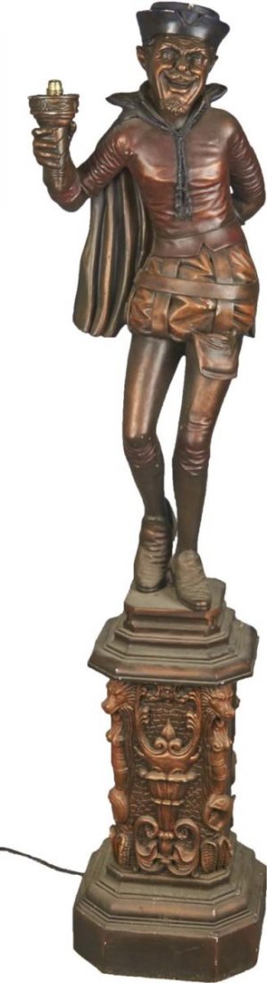 Tall Italian Man Light Fixture: Made of a hollow plastic fiberglass material. Came from a movie prop house. This is a contemporary piece. Condition (Very Good). Size 12" x 12" x 67"