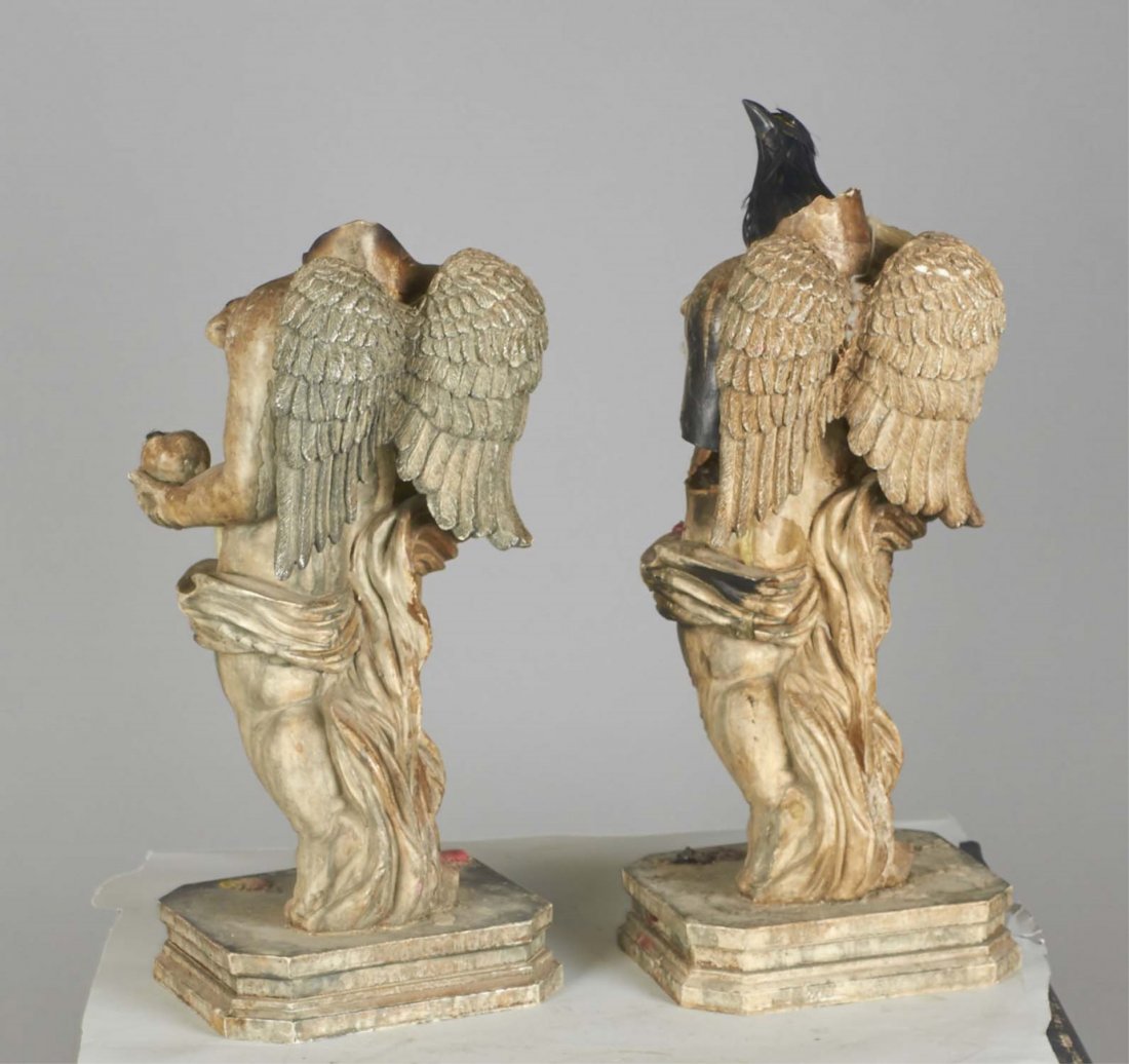 Pair Of Headless Angels Haunted House Decor: Made of a hollow plastic fiberglass material. Came from a movie prop house. These are contemporary. Condition (Very Good). Size 9" x 21"