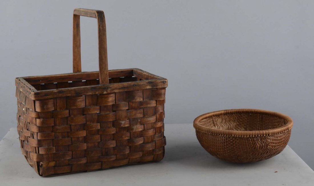 Lot of 2 Baskets; Rectangular & Round (1 of 2)