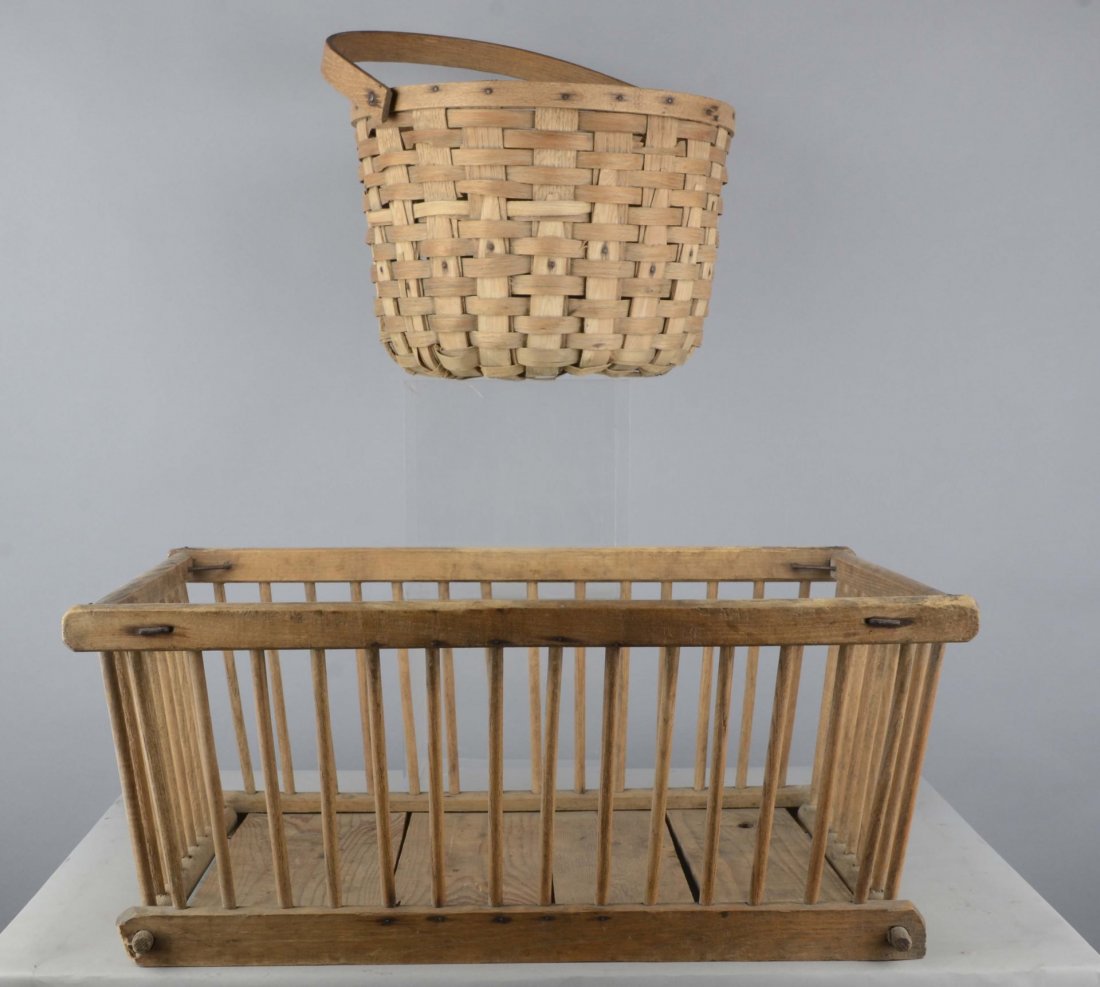 Lot of 2; Large Fruit Crate and Gathering Basket (1 of 2)