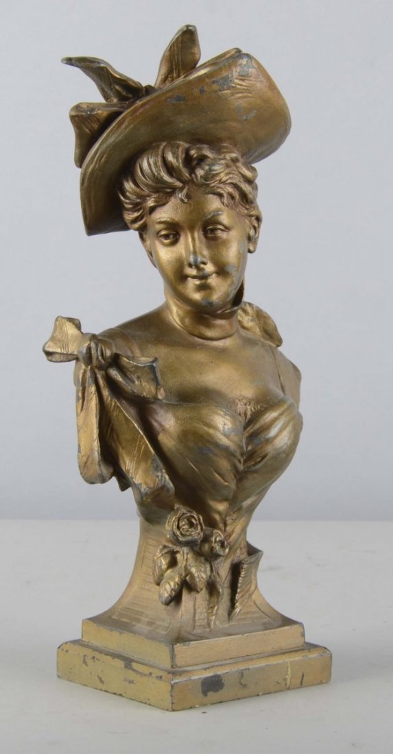 Antique Metal Lady Bust Sculpture (1 of 2)