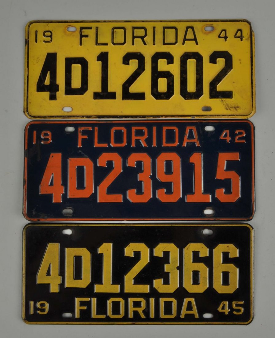 Lot Of 3: 1940s Florida License Plates. (1 of 1)