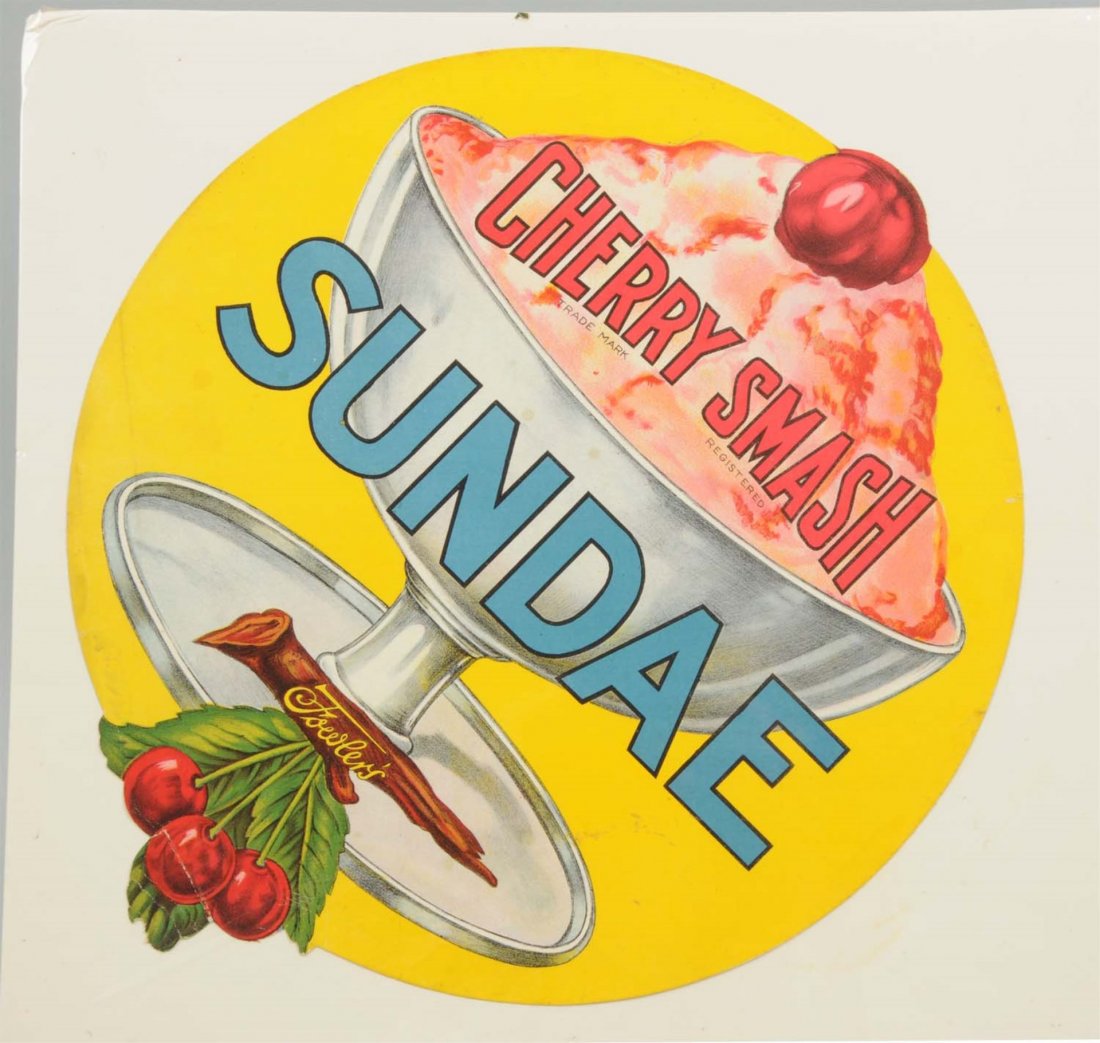 Early Paper Cherry Smash Sundae Advertising Sign. (1 of 1)