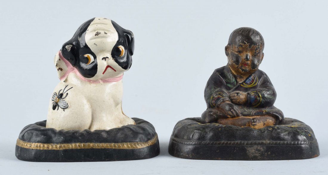 Cast Iron Asian Boy & Puppy With Bee On Hip Banks. (1 of 1)