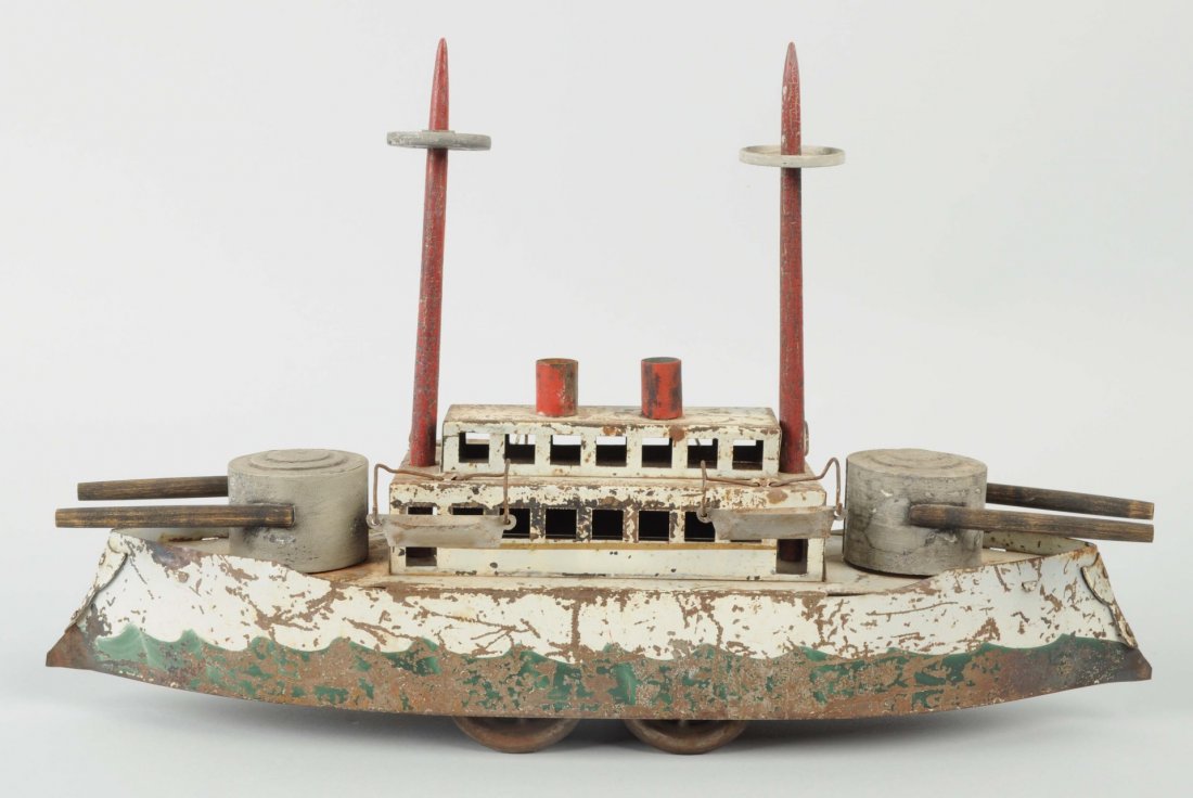 Scheible Tin Friction Toy Battleship. (1 of 2)