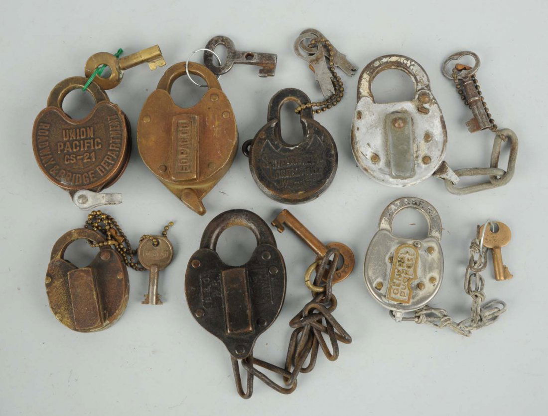Lot of 7: Railroad Padlocks with Keys. (1 of 1)
