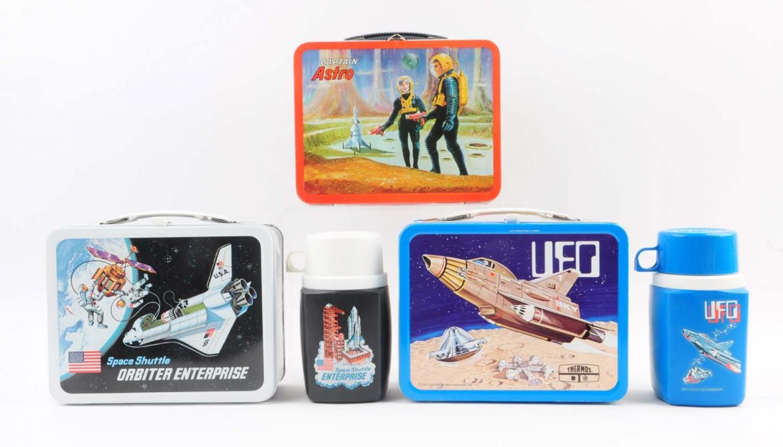 Lot Of 3: 1960s - 70s Space Lunchboxes & Thermoses (1 of 2)