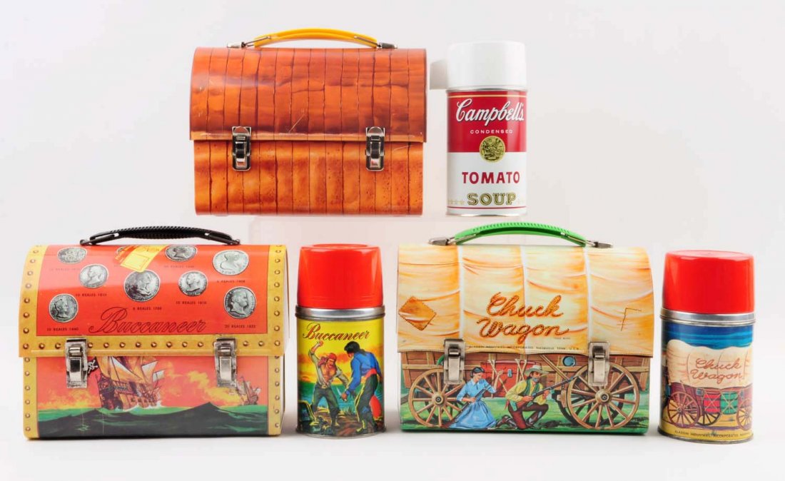 Lot Of 3: Dome Top Lunchboxes With Thermoses. (1 of 2)