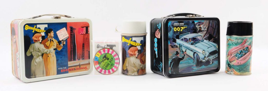 Lot Of 2: Secret Agent Themed Lunchboxes & Thermos (1 of 3)