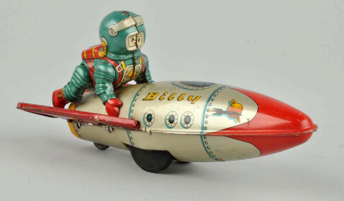 Japanese Tin Litho Friction Billy On Space Rocket. (1 of 3)