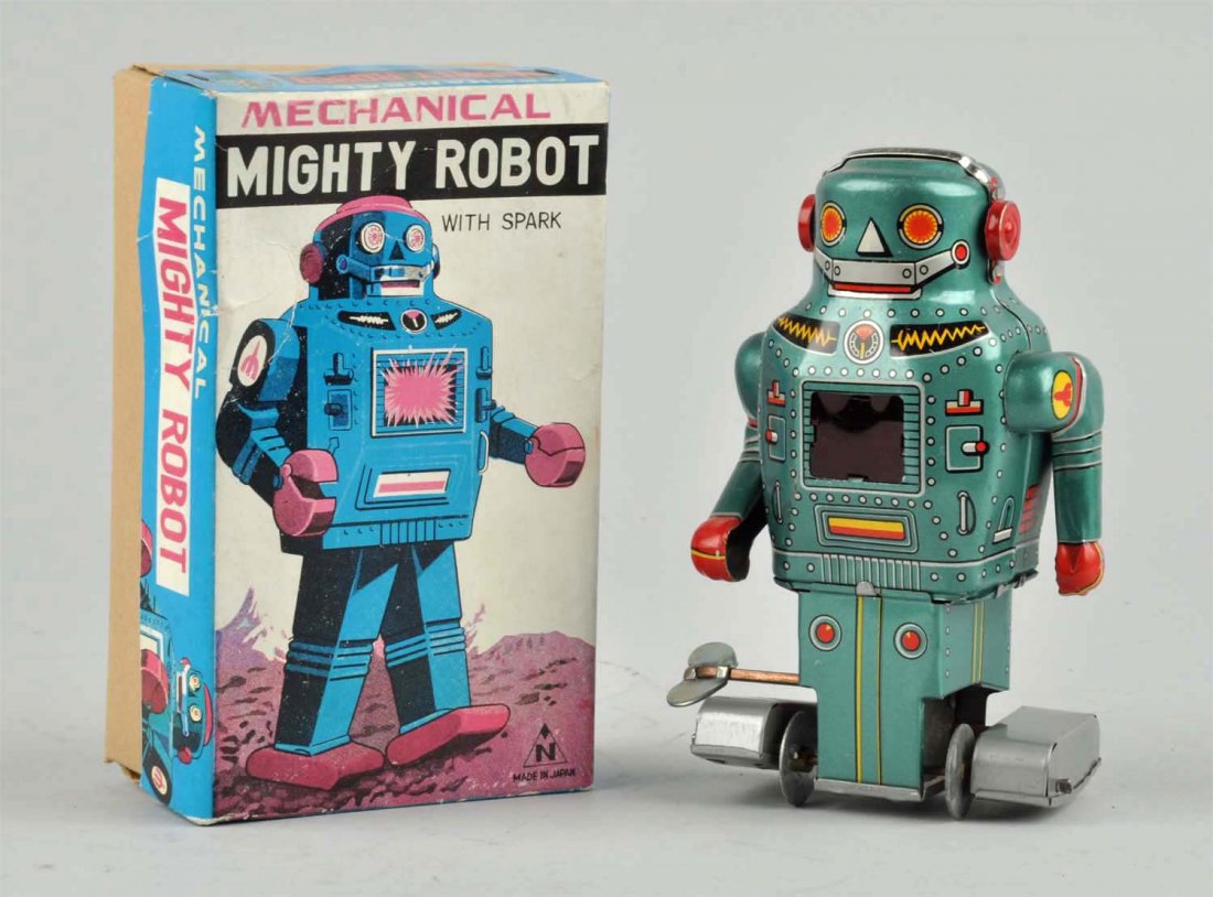 Japanese Tin Litho Wind-Up Mighty Robot. (1 of 2)
