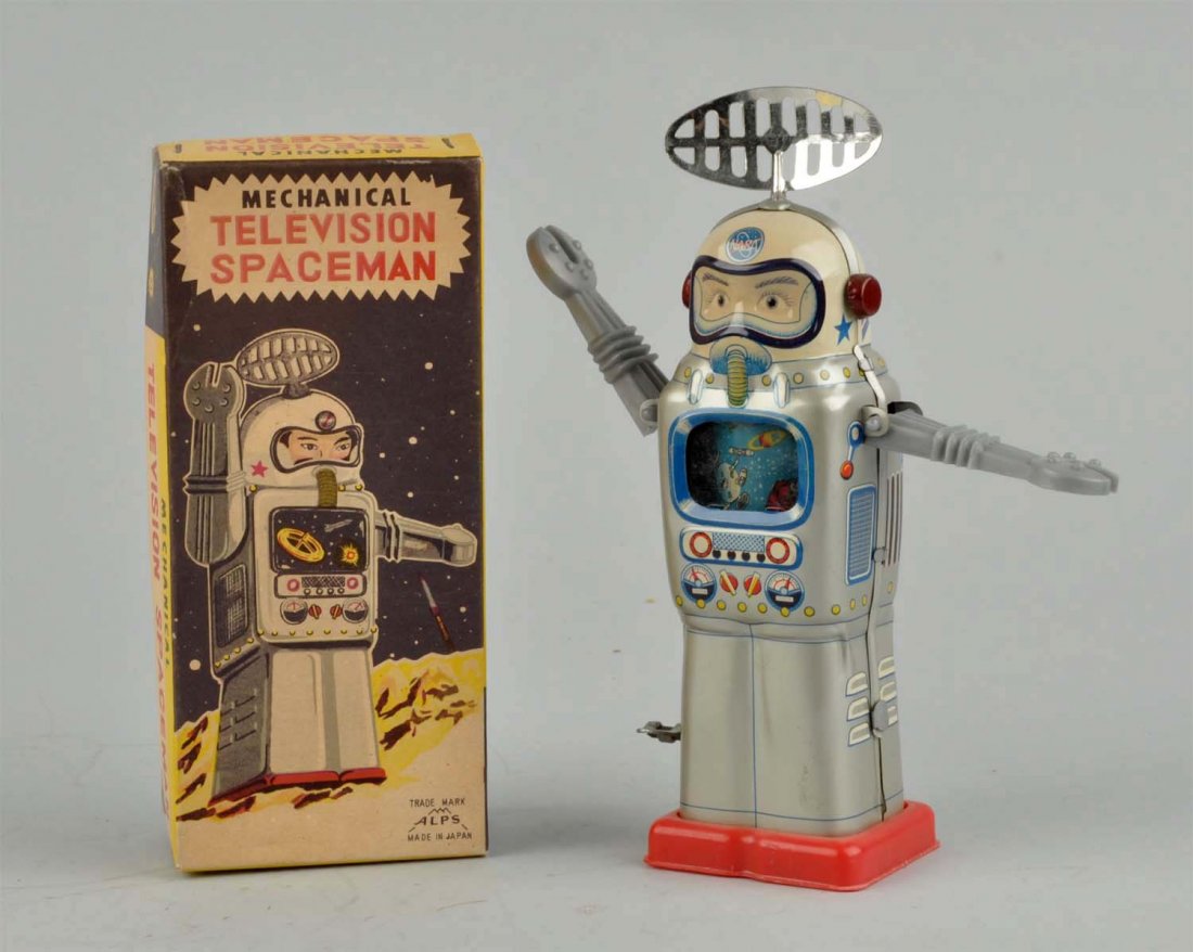Japanese Tin Litho Wind-Up Television Spaceman. (1 of 2)