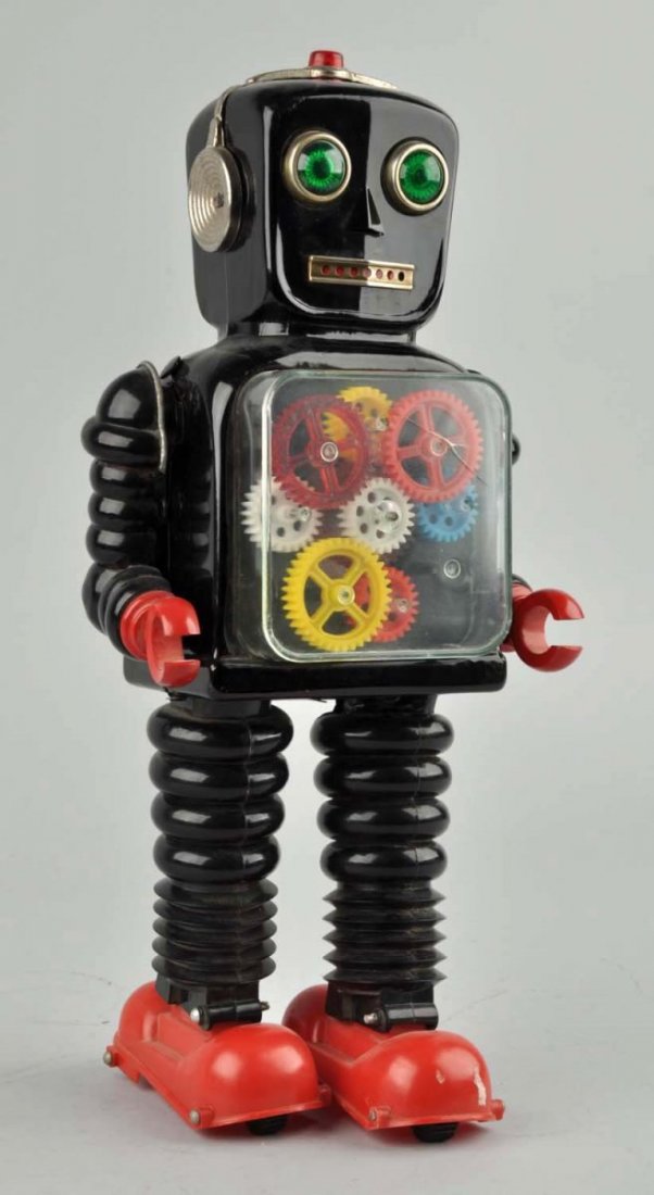 Japanese Tin Litho Wind-Up Blink-A-Gear Robot. (1 of 3)