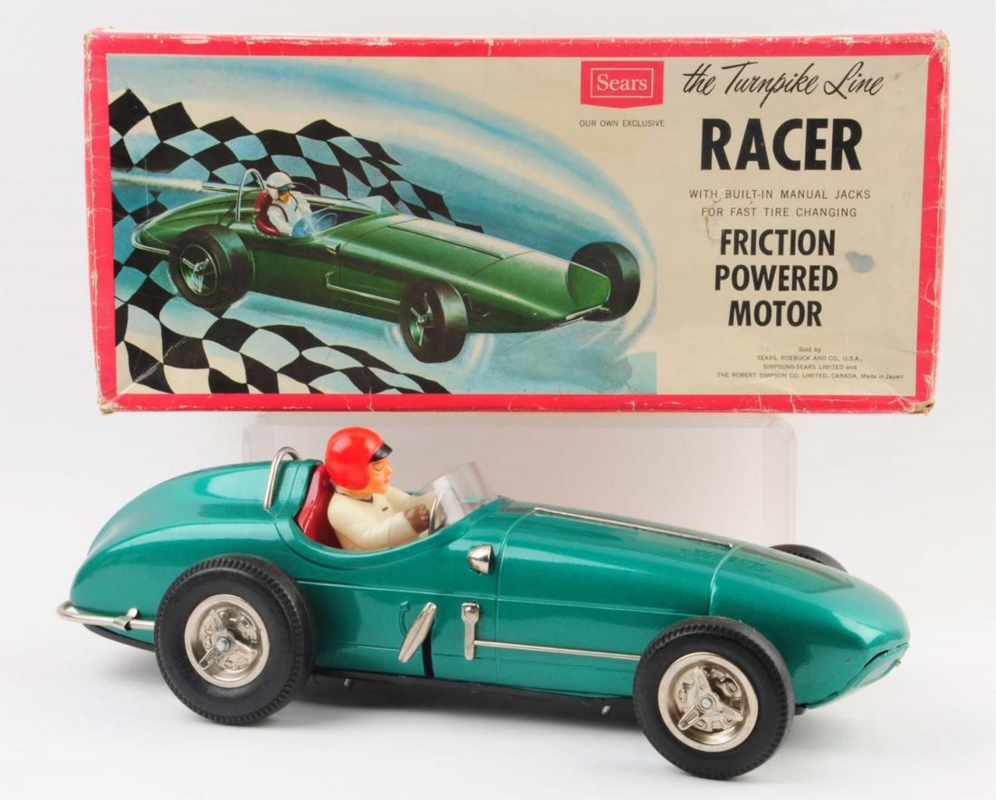 Japanese Tin Litho Friction Turnpike Race Car. (1 of 8)