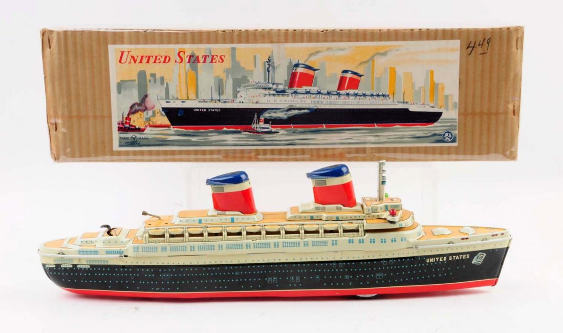 Japanese Tin Litho United States Ocean Liner Toy. (1 of 2)