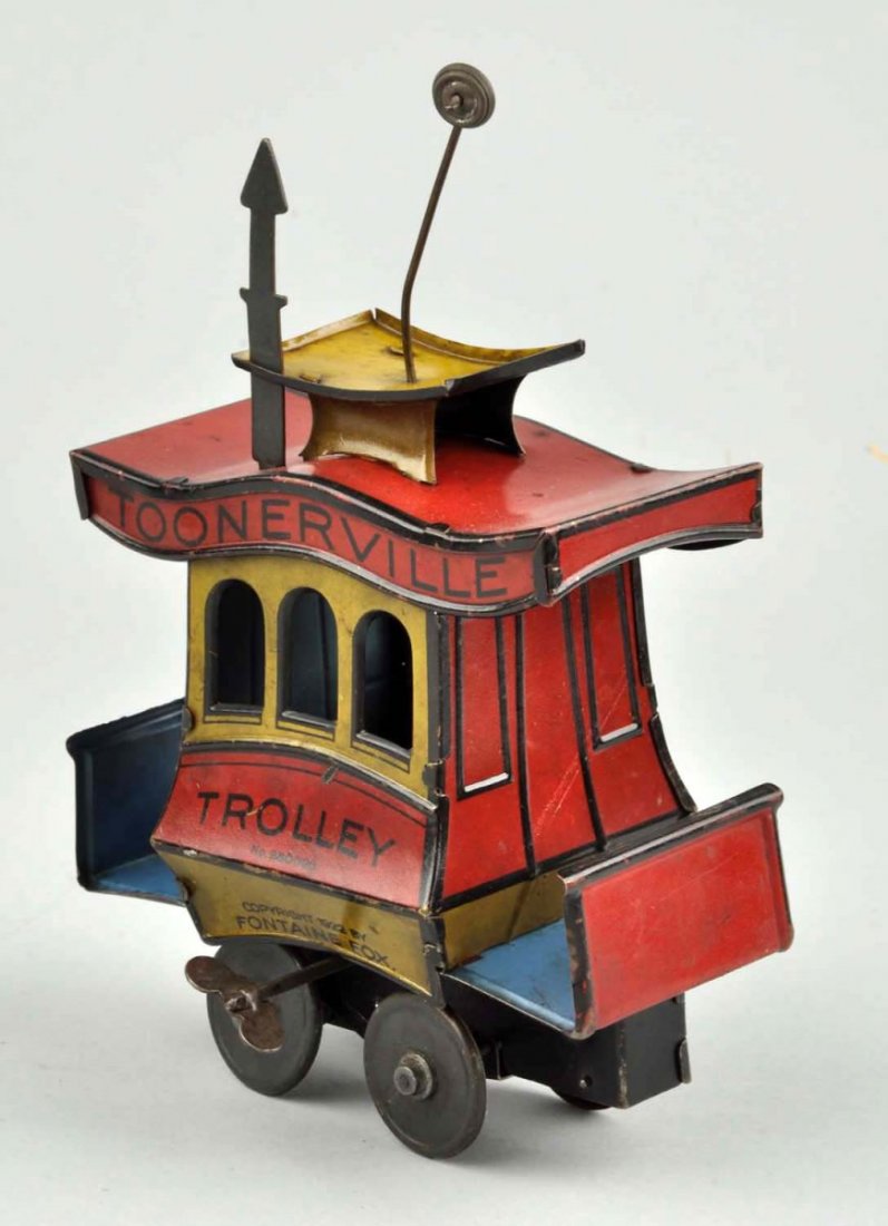 Nifty Tin Litho Wind-Up Toonerville Trolley Toy. (1 of 3)