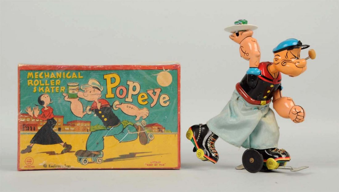 Japanese Linemar Tin Litho Popeye Roller Skater. (1 of 2)
