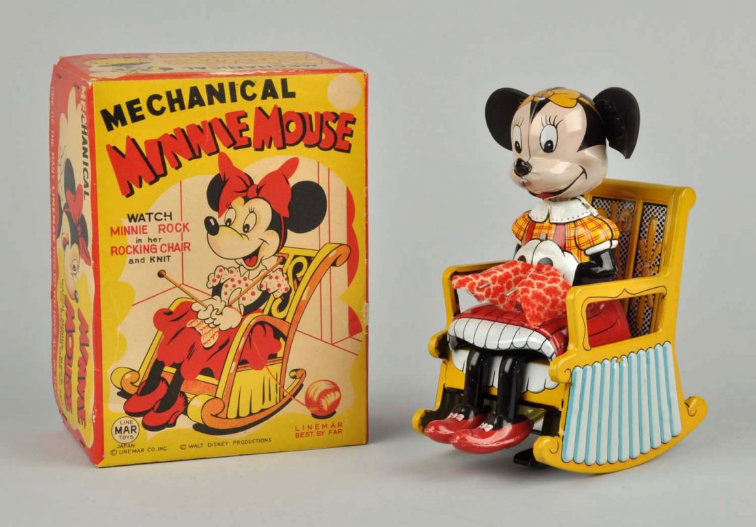 Disney Linemar Tin Litho Minnie Mouse Knitter Toy (1 of 2)