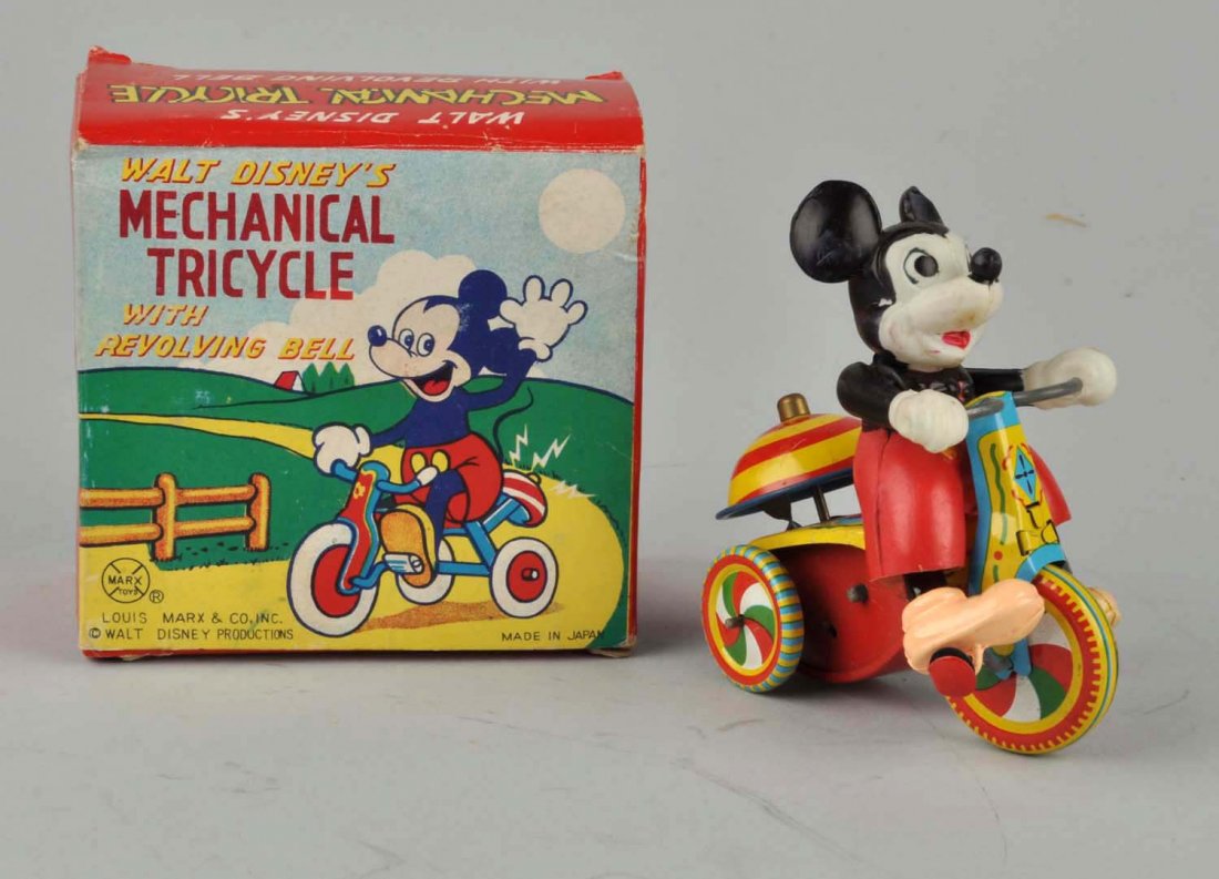 Disney Tin Litho & Celluloid Mickey Tricycle Toy. (1 of 2)