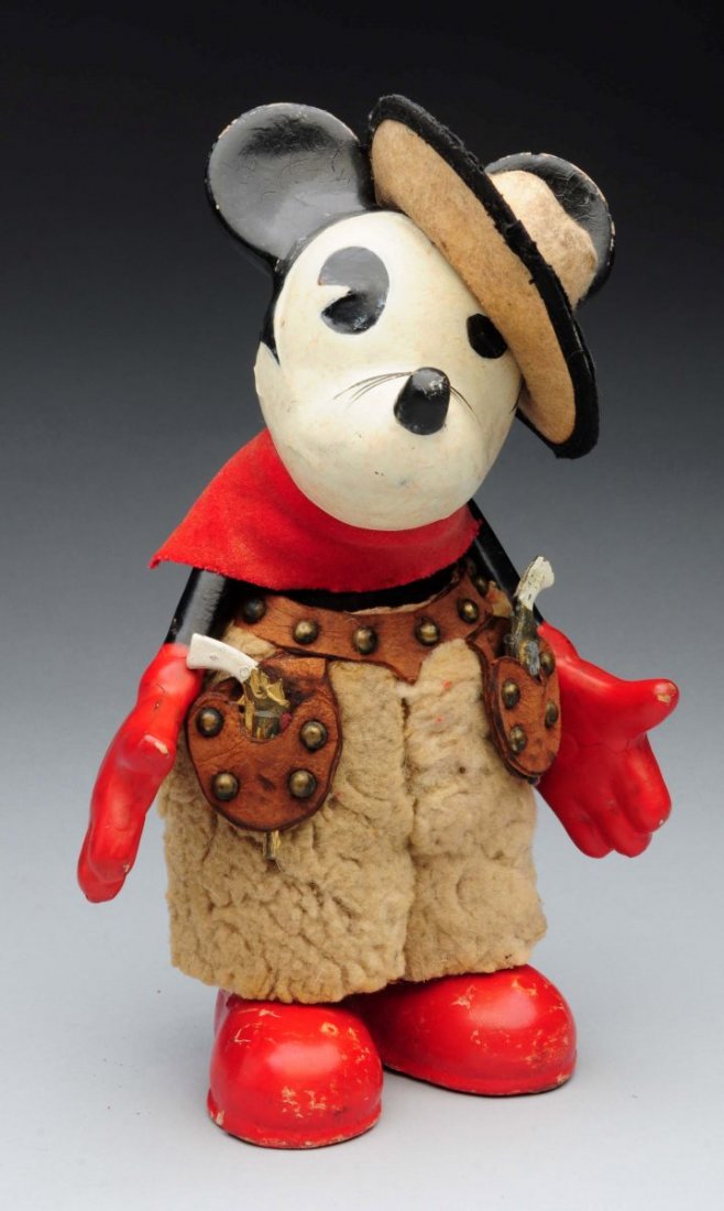 Knickerbocker Mickey Mouse Stuffed Doll.: Mickey Mouse cowboy with chaps and two pistols. Appears to be all original. Soiling to chaps. Condition (Very Good).