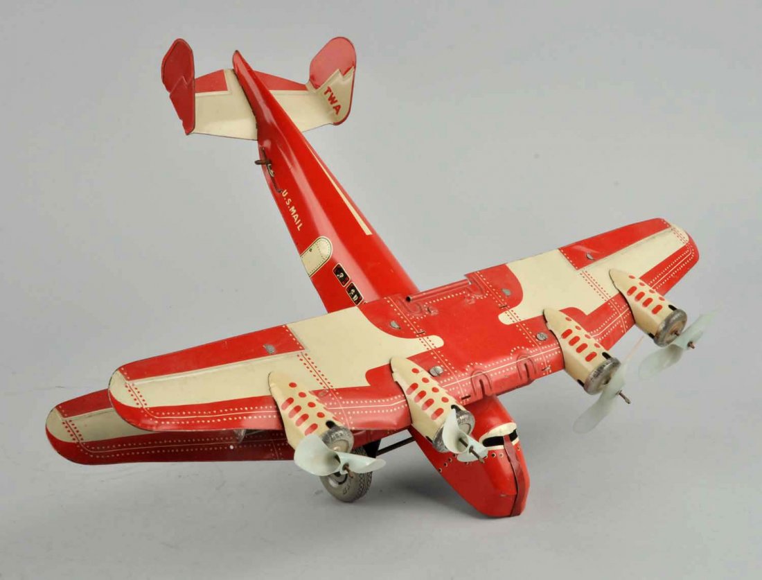 Marx Tin Litho Wind Up 4-Motored Biplane. (1 of 5)