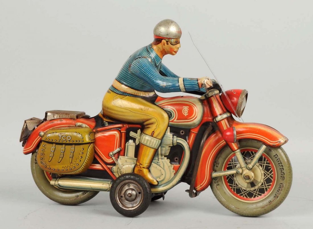 German Tin Litho Friction Tippco Motorcycle Toy. (1 of 2)