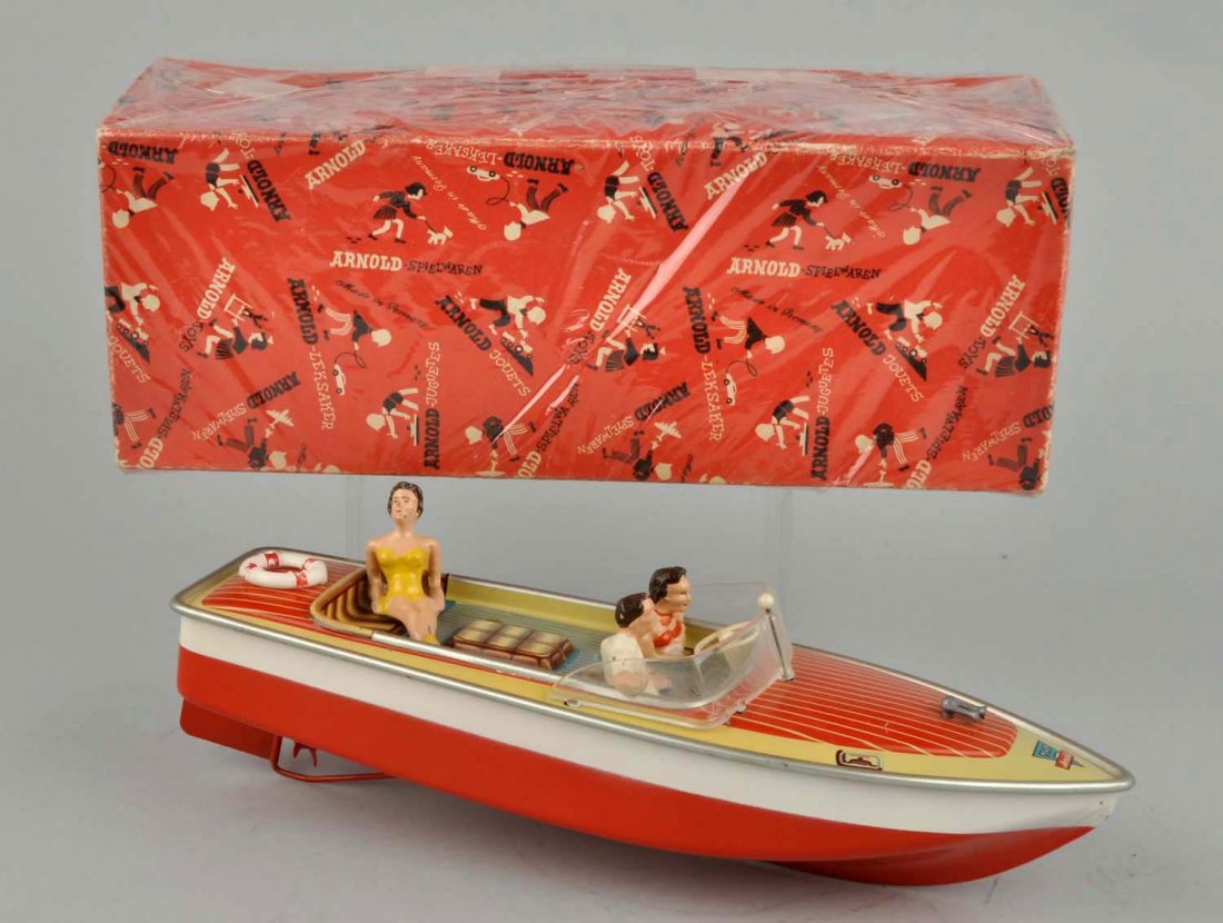 German Tin Litho Arnold Speed Boat Toy. (1 of 4)