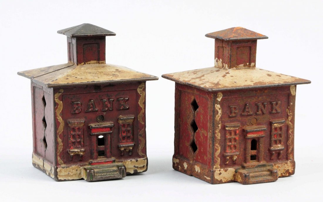 Lot Of 2: Cast Iron Bank Building Banks. (1 of 3)