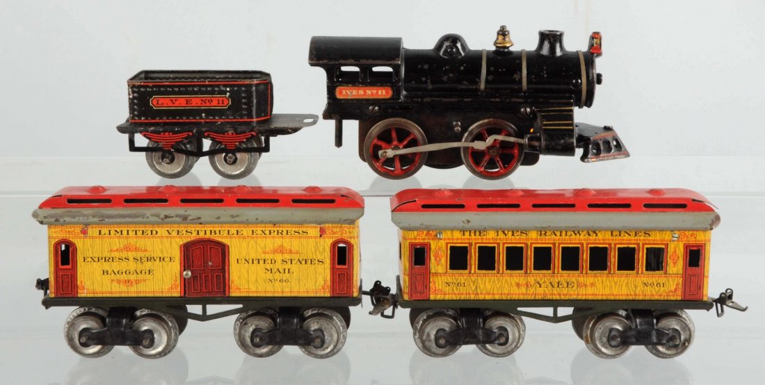 Lot Of 4: Ives No. 11 Loco, Tender, & Cars. (1 of 2)