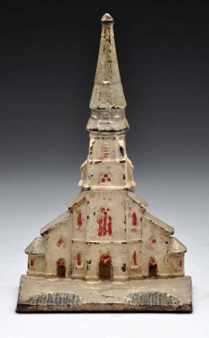 Cast Iron Church Doorstop.: Depicts front view of “South Church” in Boston. Condition (Very Good). Size 8" T.