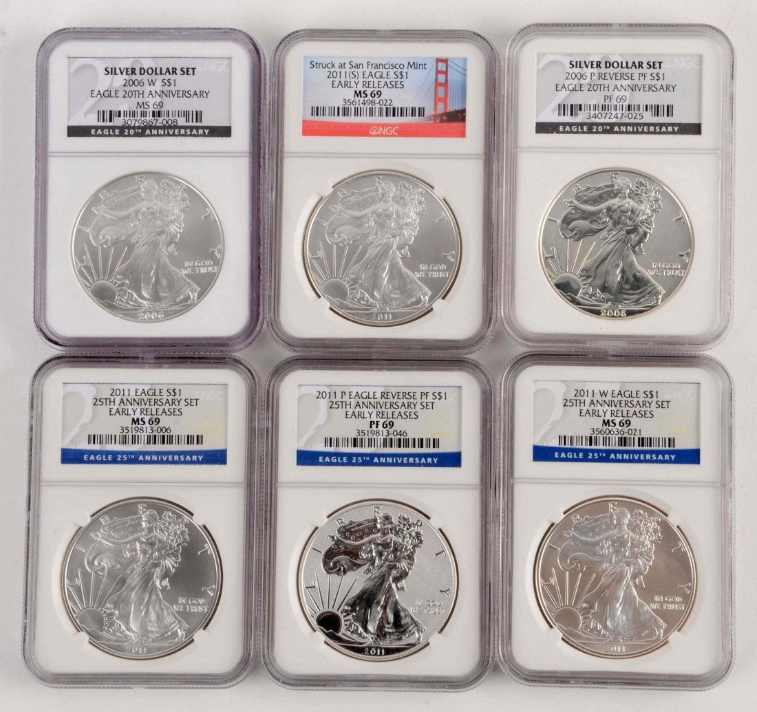 Lot Of 6: Silver Eagles. (1 of 2)