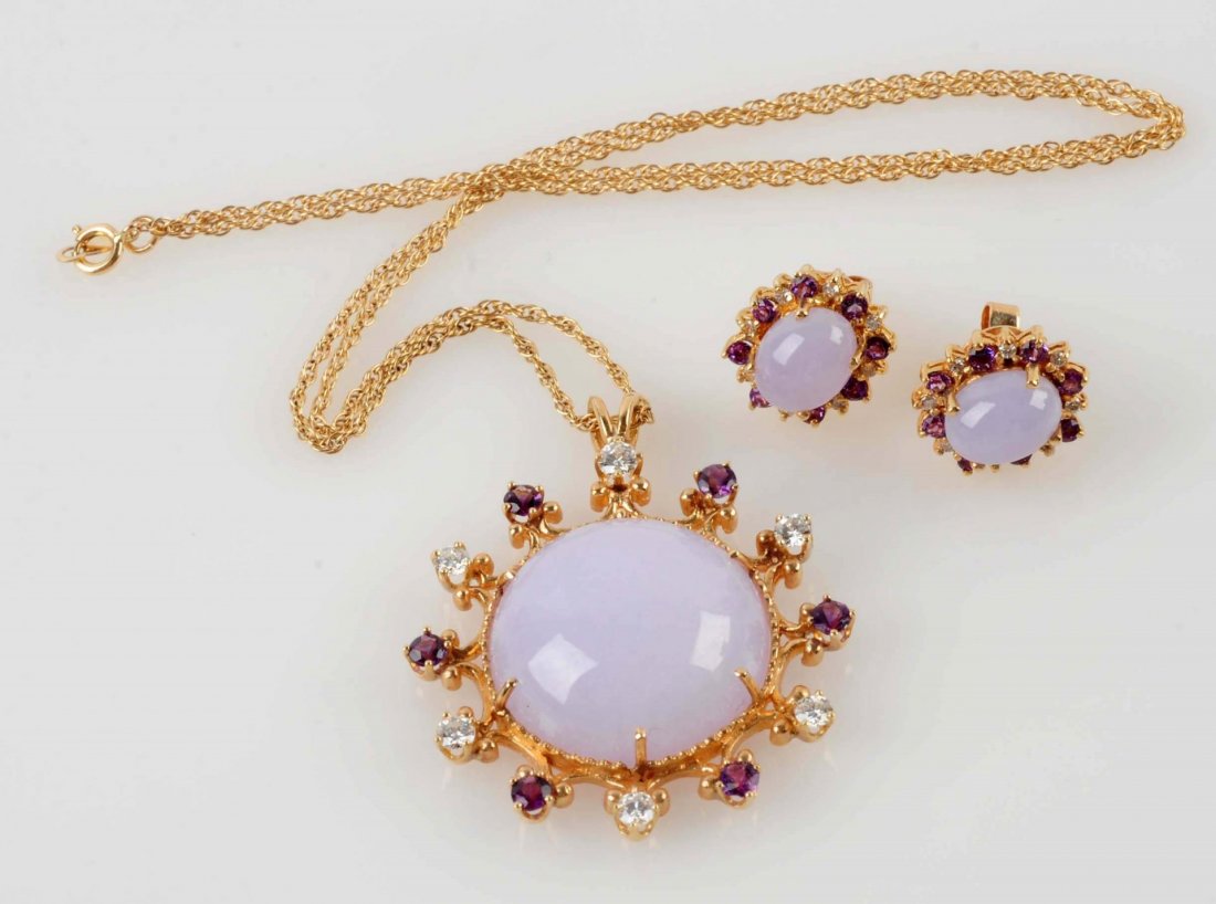 Lavender Jade Diamond & Amethyst Pendant & Earings (1 of 2)