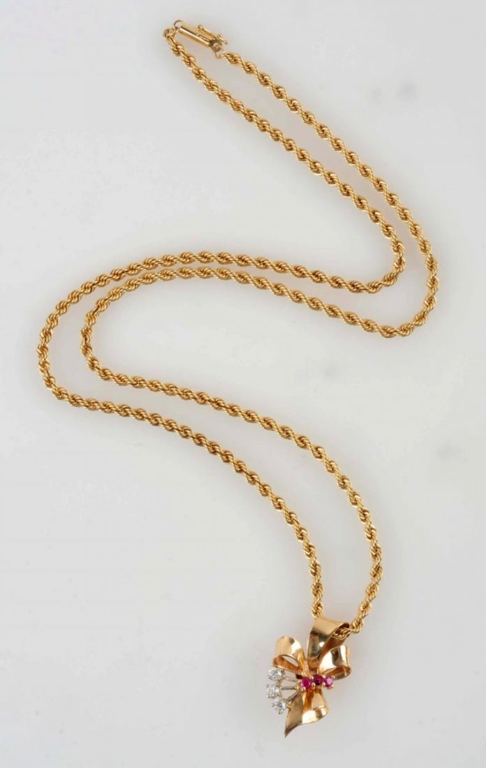 Retro Pendant With Diamonds & Rubies On Chain. (1 of 3)