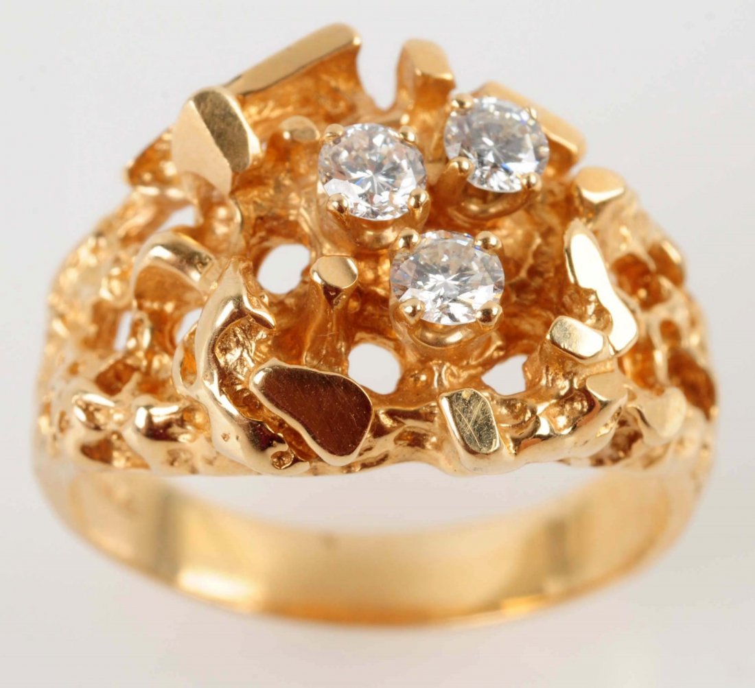 Man's Gold Nugget Style Diamond Ring. (1 of 7)