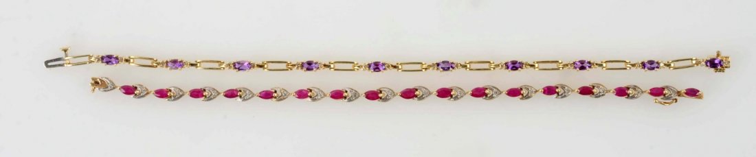 Lot Of 2: Tennis Bracelets With Rubies & Amethysts (1 of 3)
