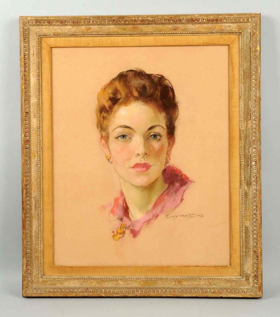 Guy Hoff (1889-1962).: Portrait of "Mardee Hoff" original illustration art. Pastel on paper. Signed lower right. Size 22" x 18".