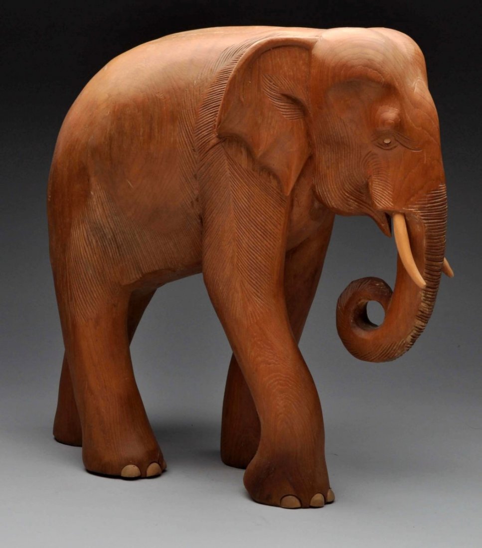 Large Carved Wooden Elephant. (1 of 4)
