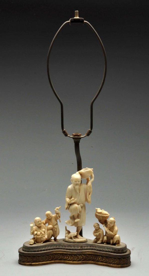 Lamp Base with Ivory Asian Figures. (1 of 4)