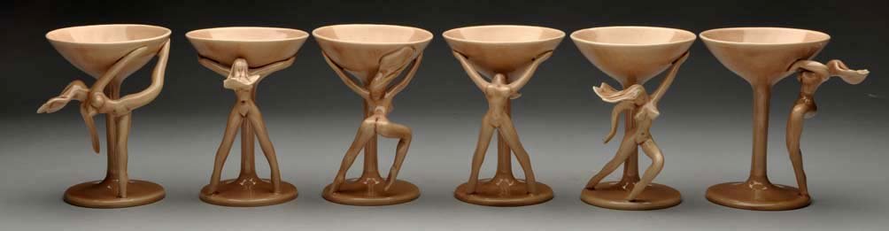 Set of 6 Dorothy Kindell Nude Martini Glasses.: This wonderful set of Dorothy Kindell nude martini glasses are in great condition with no chips, cracks, or crazing. A great set. Condition (Excellent Plus). Size 5- 3/4'' T.