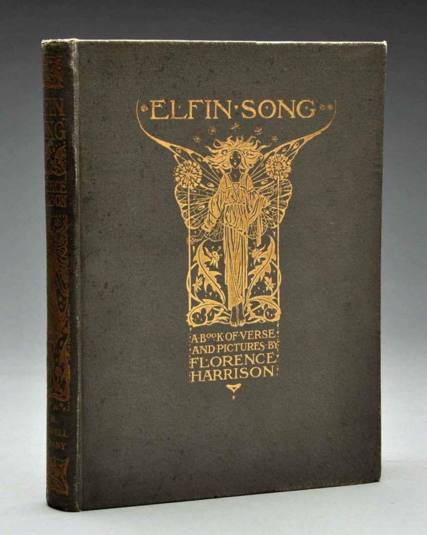 Elfin Song - 1912 - Florence Harrison.: This 1912 copy of Elfin Song was published in New York by H.M Caldwell. There are thirteen tipped in color plates and numerous black illustrations as well. Minor foxing here and there throughout. Some