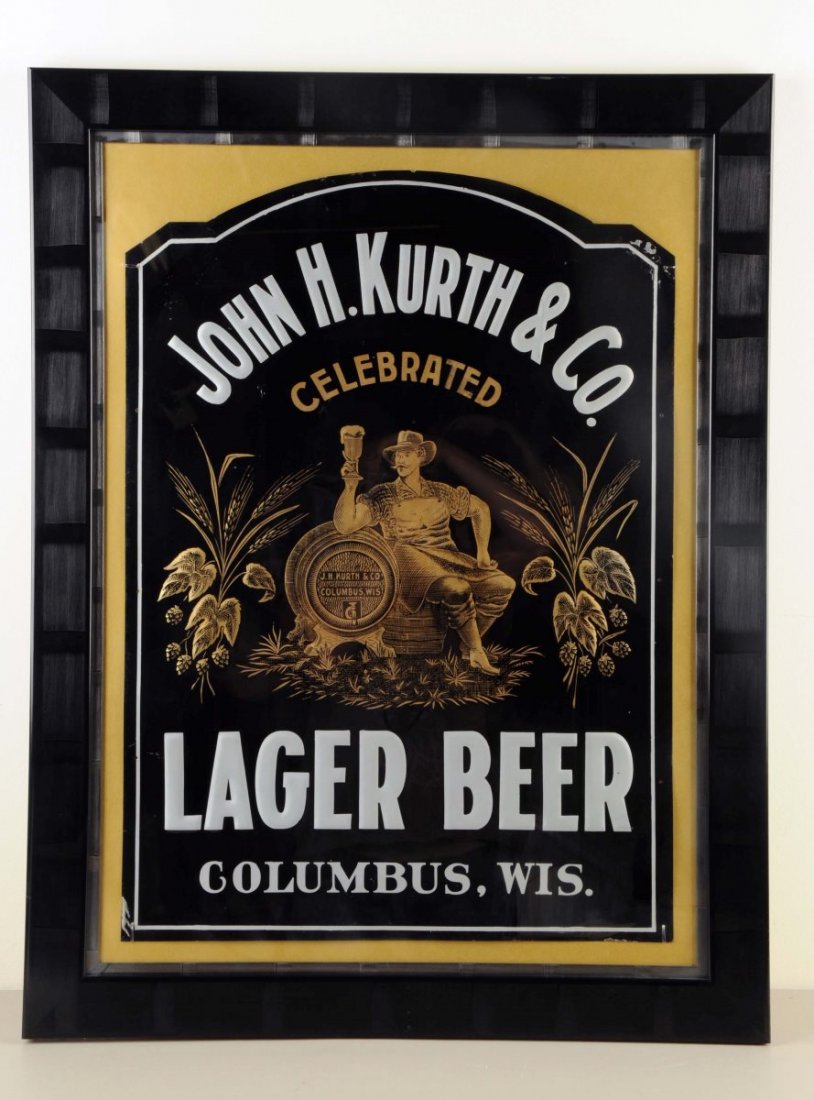 John H. Kurth & Co. Lager Beer Tin Shield Sign. (1 of 1)