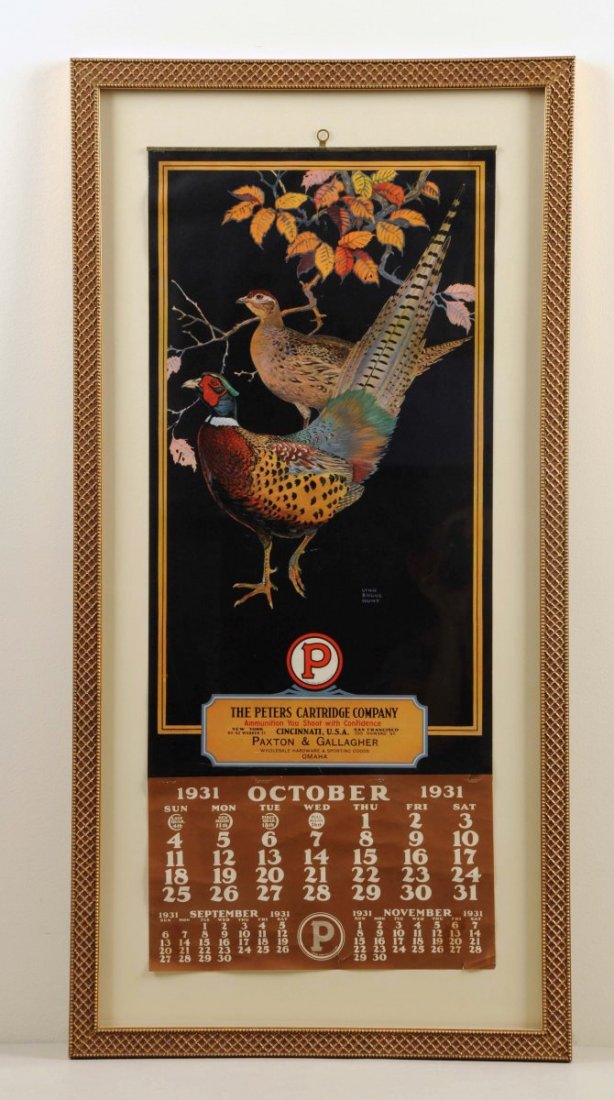 Framed 1931 Peters Cartridge Co. Calendar. (1 of 1)