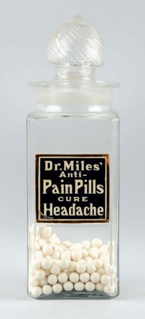 Dr. Miles' Anti-Pain Pills Drug Store Jar.: Minor loss to the label. Nice jar. Condition (Excellent). Size 16-1/2''T.