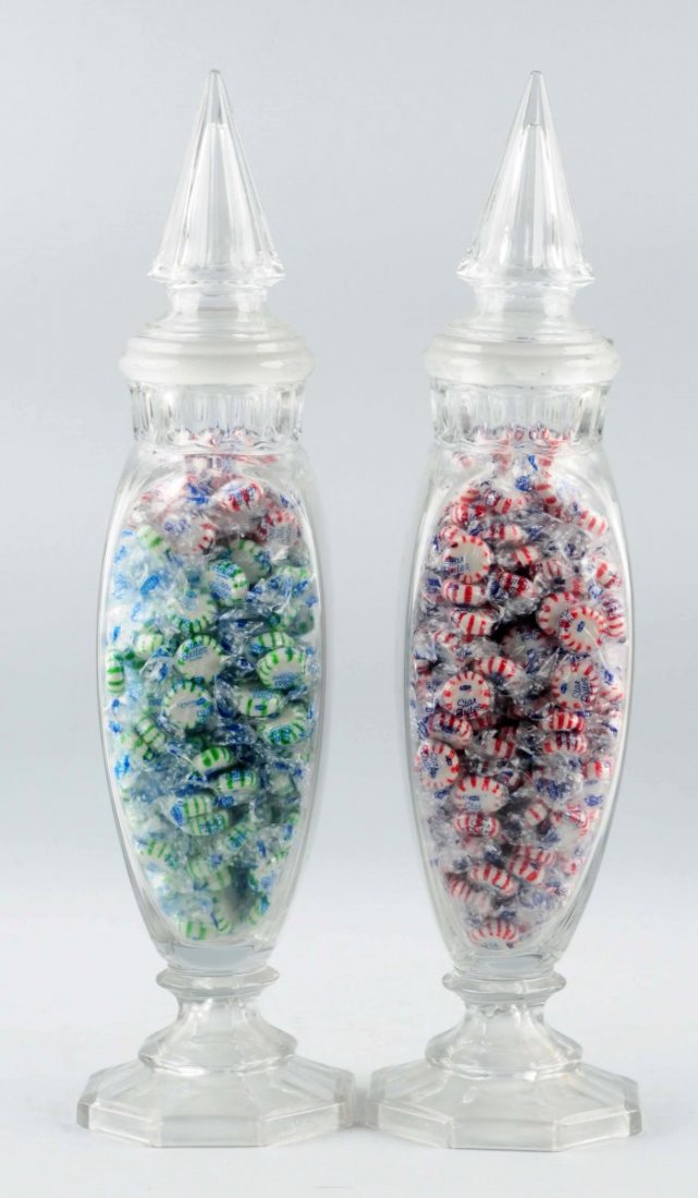 Lot Of 2: Matching Glass Candy Containers. (1 of 1)